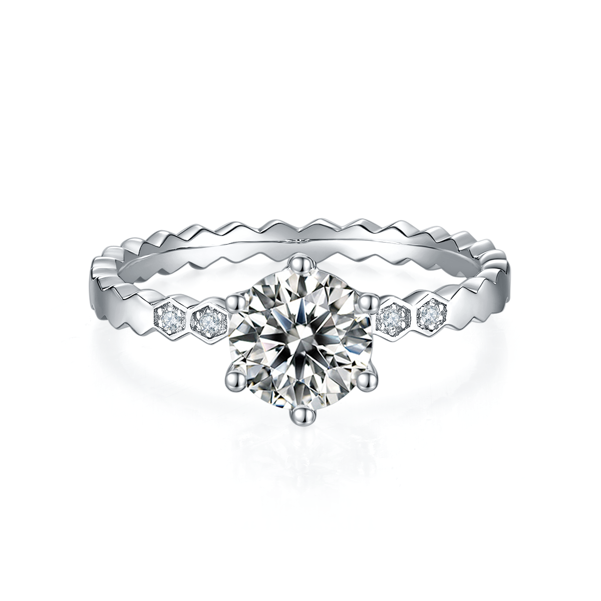 Straight arm micro inlaid Shangmei Honeycomb S925 silver plated platinum Moissanite women's ring 1 carat D-grade